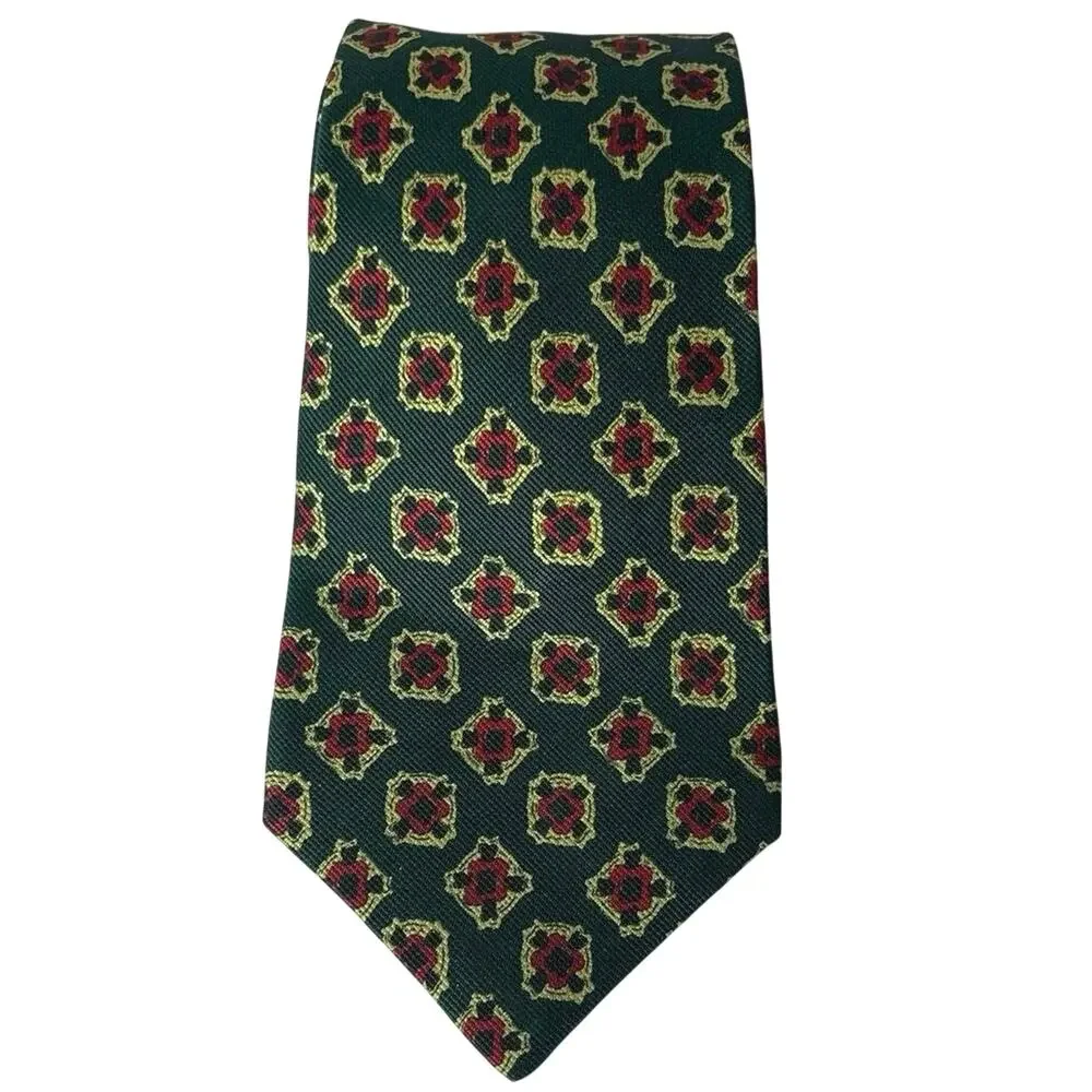 Vintage Polo Ralph Lauren Mens Silk Tie Green Red Medallion Geometric USA